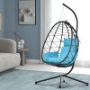 Egg Chair with Stand Indoor Outdoor Swing Chair Patio Wicker Hanging Egg Chair Hanging Basket Chair Hammock Chair with Stand for Bedroom Living Room B