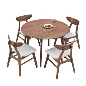 Wooden Dining Table Set, Modern Simple Design Round Kitchen Table and Fabric Upholstered Dining Chairs for Dining Room, Kitchen