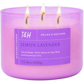 Lemon Lavender 3-Wick Candle Natural Soy Wax Candle for Home, 15.8 Oz Large Aromatherapy Candle for Relaxation, Scented Candle for Women and Men, Luxu