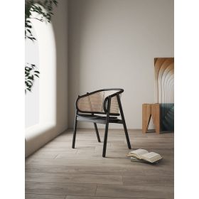 Manhattan Comfort Versailles Armchair in Black and Natural Cane