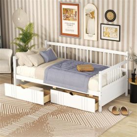 Twin Size Daybed Wood Bed with Two Drawers,White