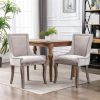 Furniture,Ultra Side Dining Chair, Thickened fabric chairs with neutrally toned solid wood legs, Bronze nail head, Set of 2, Beige