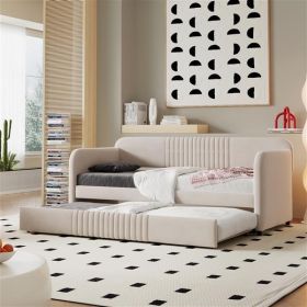 Upholstered Daybed Sofa Bed Twin Size With Trundle Bed and Wood Slat ,Beige