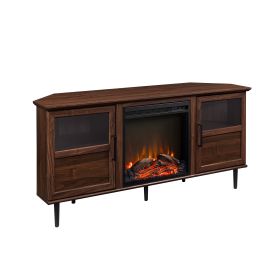 Modern Angled-Side Fireplace Corner TV Stand for TVs up to 10015' ‚Äì Dark Walnut