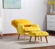 Soft Comfortable 1pc Accent Click Clack Chair with Ottoman Yellow Fabric Upholstered Oak Finish Legs Living Room Furniture