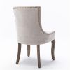 Furniture,Ultra Side Dining Chair, Thickened fabric chairs with neutrally toned solid wood legs, Bronze nail head, Set of 2, Beige