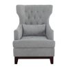 Button Tufted Wing-Back Accent Chair 1pc Light Gray Fabric Upholstered Pillow Solid Wood Traditional Living Room Furniture