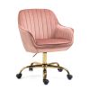 360¬∞ Pink Velvet Swivel Chair With High Back, Adjustable Working Chair With Golden Color Base