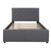 Linen Upholstered Platform Bed With Headboard and Trundle, Full