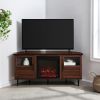 Modern Angled-Side Fireplace Corner TV Stand for TVs up to 10015' ‚Äì Dark Walnut