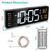 15.7in LED Digital Wall Clock with Remote Control 10 Level Brightness 3 Alarm Settings 12 24Hr Format Timing Countdown Temperature Calendar Display