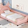 Twin Size Upholstered Daybed with Carton Ears Shaped Headboard, Pink