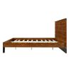 Mid-Century Modern Solid Wood Bed Frame King Size Platform Bed with Six-Piece Headboard Design, No Box Spring Needed, Brown