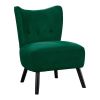 Unique Style Green Velvet Covering Accent Chair Button-Tufted Back Brown Finish Wood Legs Modern Home Furniture