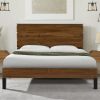 Mid-Century Modern Solid Wood Bed Frame King Size Platform Bed with Six-Piece Headboard Design, No Box Spring Needed, Brown