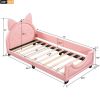 Twin Size Upholstered Daybed with Carton Ears Shaped Headboard, Pink