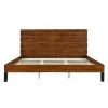 Mid-Century Modern Solid Wood Bed Frame King Size Platform Bed with Six-Piece Headboard Design, No Box Spring Needed, Brown