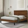 Mid-Century Modern Solid Wood Bed Frame King Size Platform Bed with Six-Piece Headboard Design, No Box Spring Needed, Brown