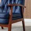 Mid Century Single Armchair Sofa Accent Chair Retro Modern Solid Wood Armrest Accent Chair, Fabric Upholstered Wooden Lounge Chair Navy