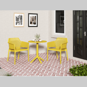 3 Piece Plastic Arm Chair Bistro GRS Premium Ocean Plastic (Color: Mustard)