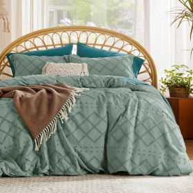 3 Pieces Boho Embroidery Shabby Chic Home Bedding Duvet Cover (Color: Green, size: King)