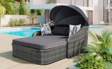 79.9" Outdoor Sunbed with Adjustable Canopy;  Double lounge;  PE Rattan Daybed